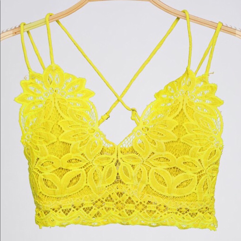 Yellow Crochet Mesh Lace Bralette S-M-L